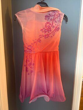Weissman Orange Pink Ombre Floral Rhinestone Dance Costume - MC